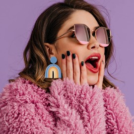 Rainbow Clay Earrings for Women Colorful Bohemian Lightweight U Shape Rainbow Dangle Earrings (blue,orange)