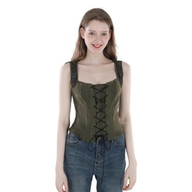CR ROLECOS Medieval Corset Top Women's Renaissance Corset Top Vintage Gothic Corset Top Closure Front, Green, XL