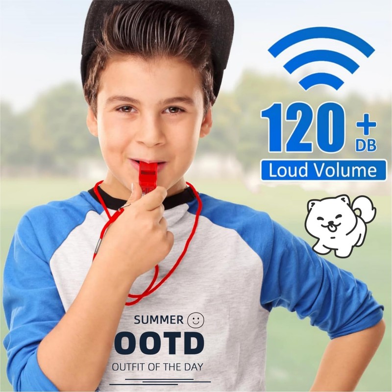 16 Packs Red Whistle with Lanyard, Loud Crisp Sound Plastic