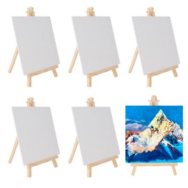 DODHEG 9 Inch Canvases 6 Pcs with 6 Inch Easel Sets 6 Pcs, Easel Stand and Painting Canvases for Painting, Crafts, Photos etc.