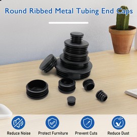 BOPOREAE 4 Pack 3" (76 mm) OD Ribbed Plastic Hole Plugs, Round Ribbed Metal Tubing End Caps, Glide Insert Furniture & Fence Finishing Plugs, Durable & Noise Reduction Plastic Pipe Plug, Black