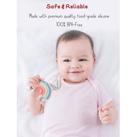Giftty Rainbow Teether for Babies, Baby Teething Toy BPA-Free 100% Food-Grade Silicone Soothing & Teething Relief for 3-24 Months Baby Boys and Girls (Blue)
