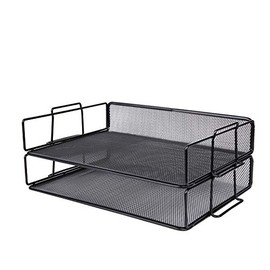Exerz Wire Mesh Desk Organizer 5 Pieces Pack - 4-Tier Stackable Paper Sorter with Accessories Organizer 4 Compartments/Multifunctional/File Holder for Office, School, Study - Black