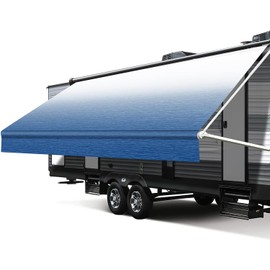 Xenjum RV Awning Fabric Replacement, 18.5oz Heavy-Duty Weatherproof Vinyl Camper Awning Replacement Universal Outdoor Canopy for RV, Motorhome, Trailer Awnings (Sapphire Blue Fade, 15'(Fabric 14'2"))