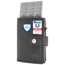 BAUR Slim Wallet with Coin Compartment, Genuine Leather Credit Card Holder for Men, Aluminium Pop-Up Case with RFID Protection, Smart Wallet, Small Wallet, black, Without coin compartment