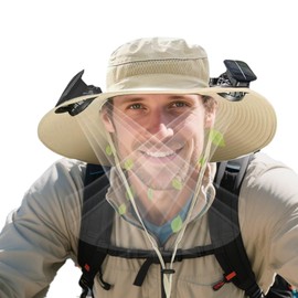 KANCOKIT Solar Fan Hat with Dual Fans, 3-Speed adjustable Wide Brim Sun Hat for Men & Women, Solar & USB Charging Cooling for Hiking, Fishing, Camping, Gardening, Outdoor Activities-Khaki