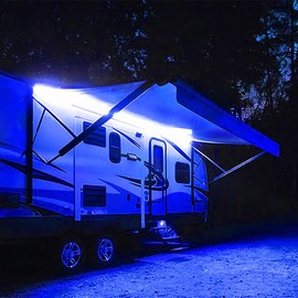 Lrimauix RV Awning Lights, 12V 16.4FT Blue Camping Awning Lights, Motorhome Travel Trailer Food Trucks Van Waterproof Canopy Led Strip Lighting, RV Exterior Underglow Light