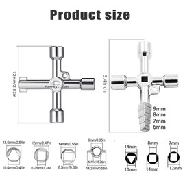 XZEIT Set of 3 control cabinet keys, universal, square key, 4-sided key, cross key, triangular key for barrier posts, tap key, heating vent key