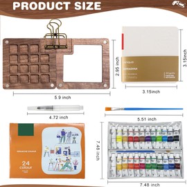 2025 New Pocket Artist Watercolor Travel Set 15 Grid Mini Watercolor Paint Set Paint Palette Travel Kit Include Brush and Sketchbook Mini Portable Watercolor Travel Set for Painters Artists(Wooden)