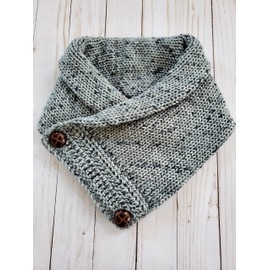 Boston Harbor Scarf Hand Knit Neckwarmer Scarf with Two Buttons Choose Color (Grey Tweed)
