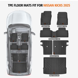 All Weather Car Floor Mats Cargo Liner with Backrest Mat for 2025 Nissan Kicks SV/SR 2-Row, TPE Rubber Floor Liners Full Set Automotive Mats for 2025 Nissan Kicks Accessories