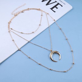 Cimenexe Bohemian Layered Moon Pendant Necklace Gold Crescent Moon Choker Vintage Satellite Chain Necklace Jewellery for Women and Girls