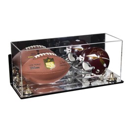 Better Display Cases Acrylic Mini - Miniature (not Full Size) Football and Helmet Display Case with Mirror Case, Gold Risers, Wall Mount and Mirror Base (B46/A019)