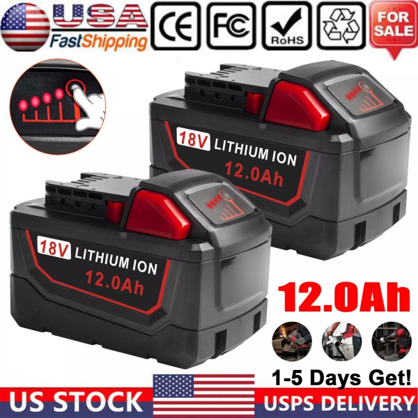 2PCS 12Ah Battery For Milwaukee For M18 Lithium High Capacity