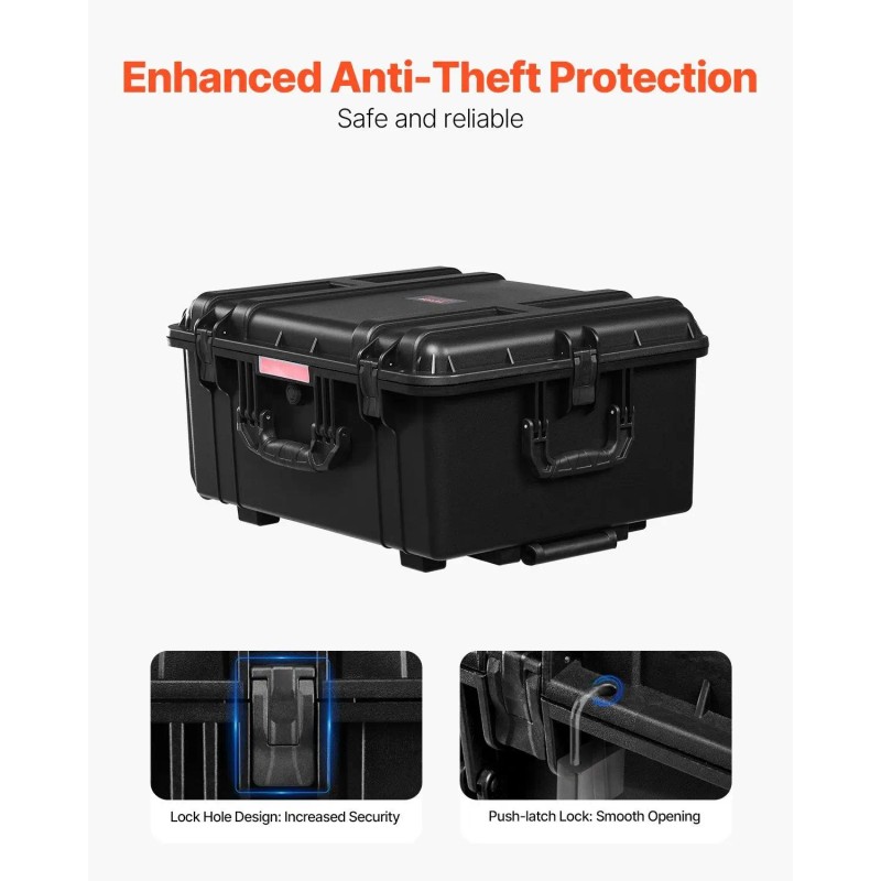 Heavy Duty Weatherproof Hard Tool Case with Pre-Cut Foam Retractable