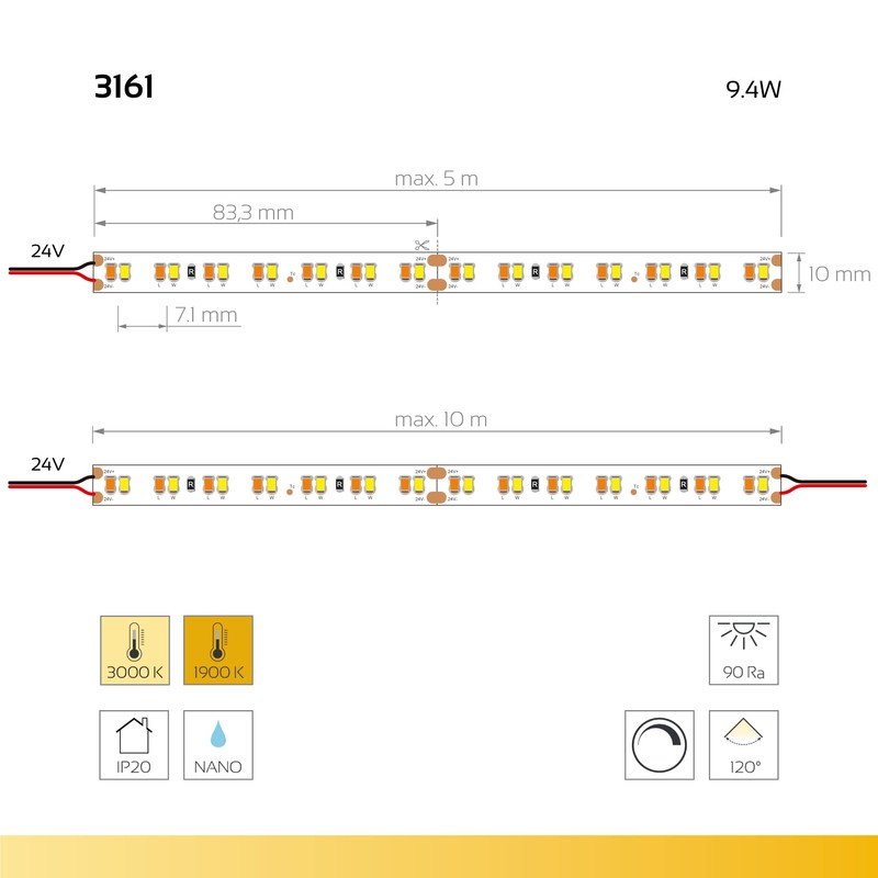 iluminize LED Light Strip White Dim2Warm: 168 LEDs per Metre,