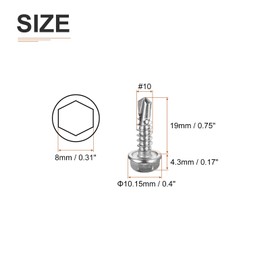 DTGN #10x3/4" Hex Washer Head Self Drilling Screws - 100Pack - Good for Machine - 410 Stainless Steel - Self Tapping Sheet Metal Screws