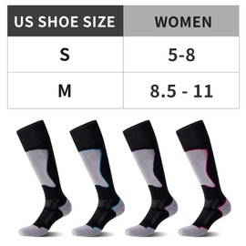 CelerSport 2 Pack Women's Ski Socks for Skiing, Snowboarding, Cold Weather, Winter Performance Socks for Women Kids Youth Girls Boys, Black+Rose Red, Small