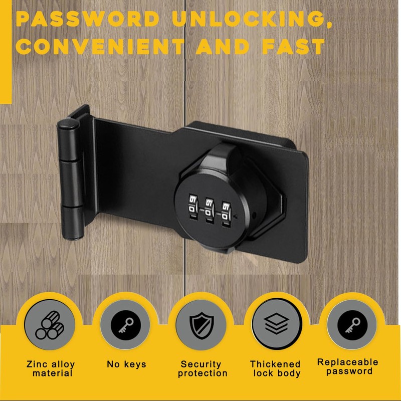 VIDYSUFYR Password Rotary Hasp Locks, 90 Degree Door Security Slide