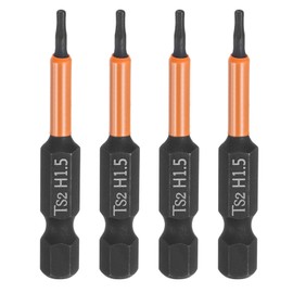 HARFINGTON 4pcs H1.5 Hex Head Drill Bit Wrench 1.5mm Metric Flat Tip 1/4" Hex Shank 50mm (2") Long Magnetic Black Phosphate Hexagonal Screw Driver Socket Industrial Screwdriver Power Bits