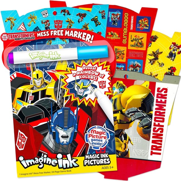 Transformers Imagine Ink Coloring Book Super Set with Over 300 Stickers (Includes Mess-Free Marker)