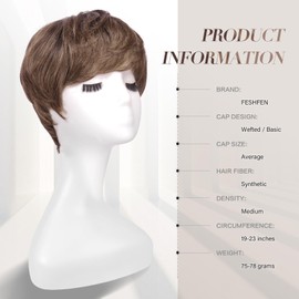 FESHFEN Pixie Cut Wigs, Synthetic Short Pixie Haircut Wig with Bangs Glueless Layered Wig Wavy Wigs for Women, Brown Blonde