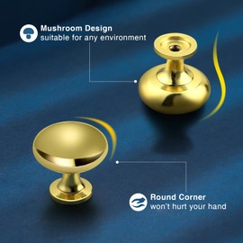 DECORITEN 15 Pack Cabinet Knobs, Gold Kitchen Handles for Cabinets and Dresser Drawers, Round Solid Pulls Single Hole, Zinc Alloy Cupboard Handles