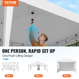 VEVOR Pop Up Canopy, 10 x 10 ft, Instant Pop Up Gazebo Tent, Portable Easy Up Canopy with 3 Sidewalls & 2 Ventilated Windows, 3 Height Settings Outdoor Sun Shelter for Vendor Events Patio, White
