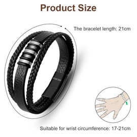 Aucuu Mens Leather Bracelet, Braided Leather Bracelet, Multi-Layer Bracelet With Stainless Steel Magnetic Clasp, Boys Bracelets Premium Leather Bracelet Birthday Gift For Men Boys Him Boyfriend