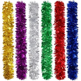 Fovths 6 Pieces Colorful Christmas Tinsel Garland Chunky Fine Christmas Decoration 8.2 Feet Each Tinsel Thick Hanging Luxury Tinsel for Christmas Party Indoor and Outdoor Decor