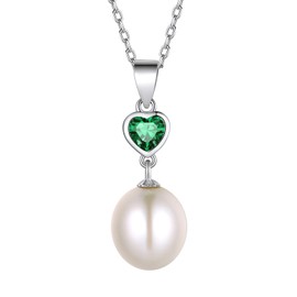 FindChic to My Daughter Necklace 925 Sterling Silver Pearl Necklace with May Emerald Birthstone Crystal Necklaces for Women Gift for Girlfriend
