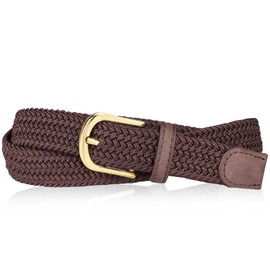 EsengNoyi Braided Elastic Ladies Belts for Jeans, Stretch Woven Belt for Women, Brown, S - 39" long for waist 29"-35"