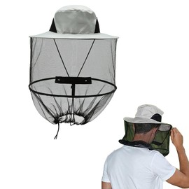 JAONLD Mosquito Head Net, Mosquito Hat with Netting Sun Hat Midge Head Net Hat Face Neck Head Cover Foldable Cap Wide Brim Sun Protection for Outdoor Hiking, Fishing, Camping, Gardening(Grey)