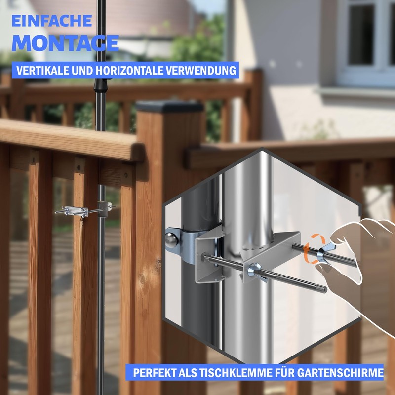 Menz Parasol Holder Balcony Railing - Robust Stainless Steel Umbrella
