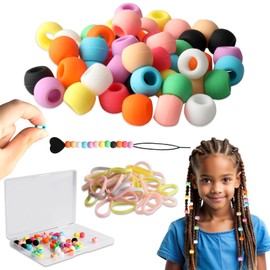 Esmorah Silicone Hair Beads for Kids Girls Braids, 50pcs Soft Colorful Rubber Pony Beads Kit Perfect for Women Hair Accessories (10 color+Small)