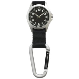 Kleffer Men's Pocket Watch, Carabiner Watch, Waterproof, Luminous, Analog, Nylon Strap, Black