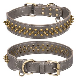 haoyueer Spiked Dog Collar Soft Pu Leather Mushrooms Rivet Spike Studded Puppy Adjustable Cat Collars (S, Grey)