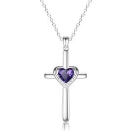 MIDDLUX Cross Necklaces for Women, Amethyst Necklace, Purple Necklaces, Heart Necklaces for Women, Birthstone Necklace, Amethyst Jewelry