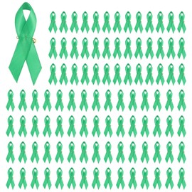GLOBLELAND 100Pcs Mental Health Awareness Ribbon Green Satin Ribbon Lapel Pins for Charity Events Ribbons with Safety Pins for Women Men