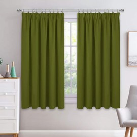PONY DANCE 54 inch Drop Blackout Curtains - Pencil Pleat Window Covering for Noise Reducing Light Blocking Short Thermal Drapes Panels for Bedroom Shade, Width 46 inch by Depth 54 inch, Olive