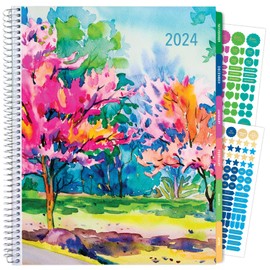 2024 Laminated Cover 14-Month Fashion Planner (Nov 2023 - Dec 2024) 8.5"x11" Flexible Water Resistant Cover, Includes Colorful Planning Stickers, Clip-in Bookmark/Ruler (Watercolor Tree)