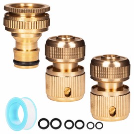 Brass Outside Tap Hose Connector 26mm and 19mm G 3/4" 1/2" inch Outdoor Garden Hose Tap Connector, Brass Threaded Tap Connectors for Hose Pipe to Tap Adapter Hosepipe Fittings