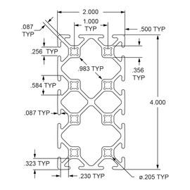 8020, 2040, 10 Series 2 Inch x 4 Inch T-Slotted Aluminum Extrusion DIY Extruded Linear Slot Bar Rail 80/20 (Smooth, Clear Anodize, 72" Long)