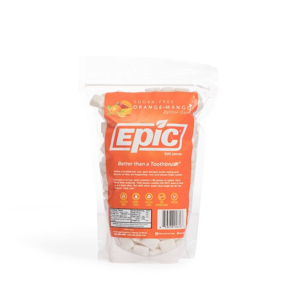 Epic 100% Xylitol-Sweetened Chewing Gum (Orange-Mango, 500-Count Bulk Bag)