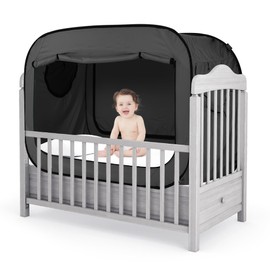 Poray Pop Up Baby Bed Tent Privacy Tent for Toddler Sleeping with 2 Zipper Doors,Breathable Mesh Windows and Portable Carry Bag (Black)