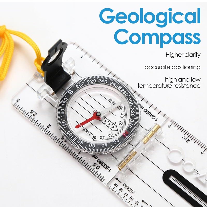 Mountaineering Compass, Portable Multifunctional Folding Map Compass, Transparent Card-Style North