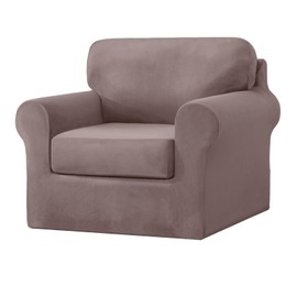 XSlive 3 Pieces Velvet High Stretch Sofa Covers for 1 Cushion Couch Sofa Slipcovers, Washable Furniture Protector with Drawstring Anti Slip Bottom, Soft and Plush Fabric for Kids and Pet (Taupe)