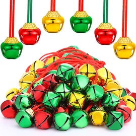 64 Pieces Christmas Bell Necklaces Large Bell Necklaces for Craft Holiday Party Supplies (Multicolor)
