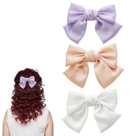 scicent Hair Clips for Girls 3 Pieces Girls Hair Bows Solid Color Bow Hair Clips Plain Soft Satin Bowknot Hair Pins for Women Girls Bow Barrettes for Thick Hair Wedding Hair Accessories - 28318