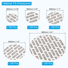 PATIKIL 20mm/24mm/28mm/38mm/63mm Pressure Sensitive Seal, 500 Pack Adhesive PS Foam Lid Cap Liners Resistant Tamper for Plastic Glass Jar Bottle Cap Seals